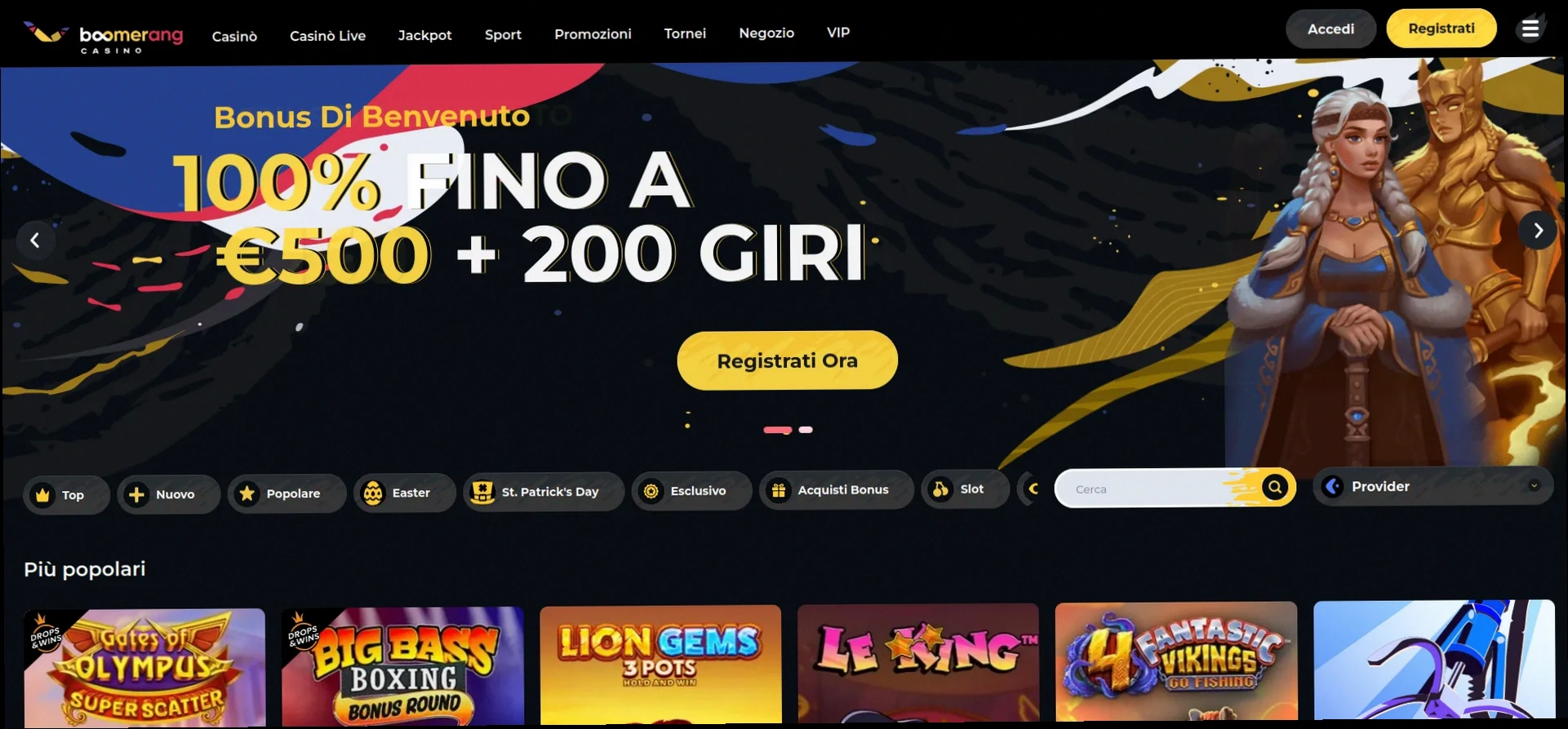 Boomerang Casino bonus 100% fino a 500€ più 200 giri gratuiti